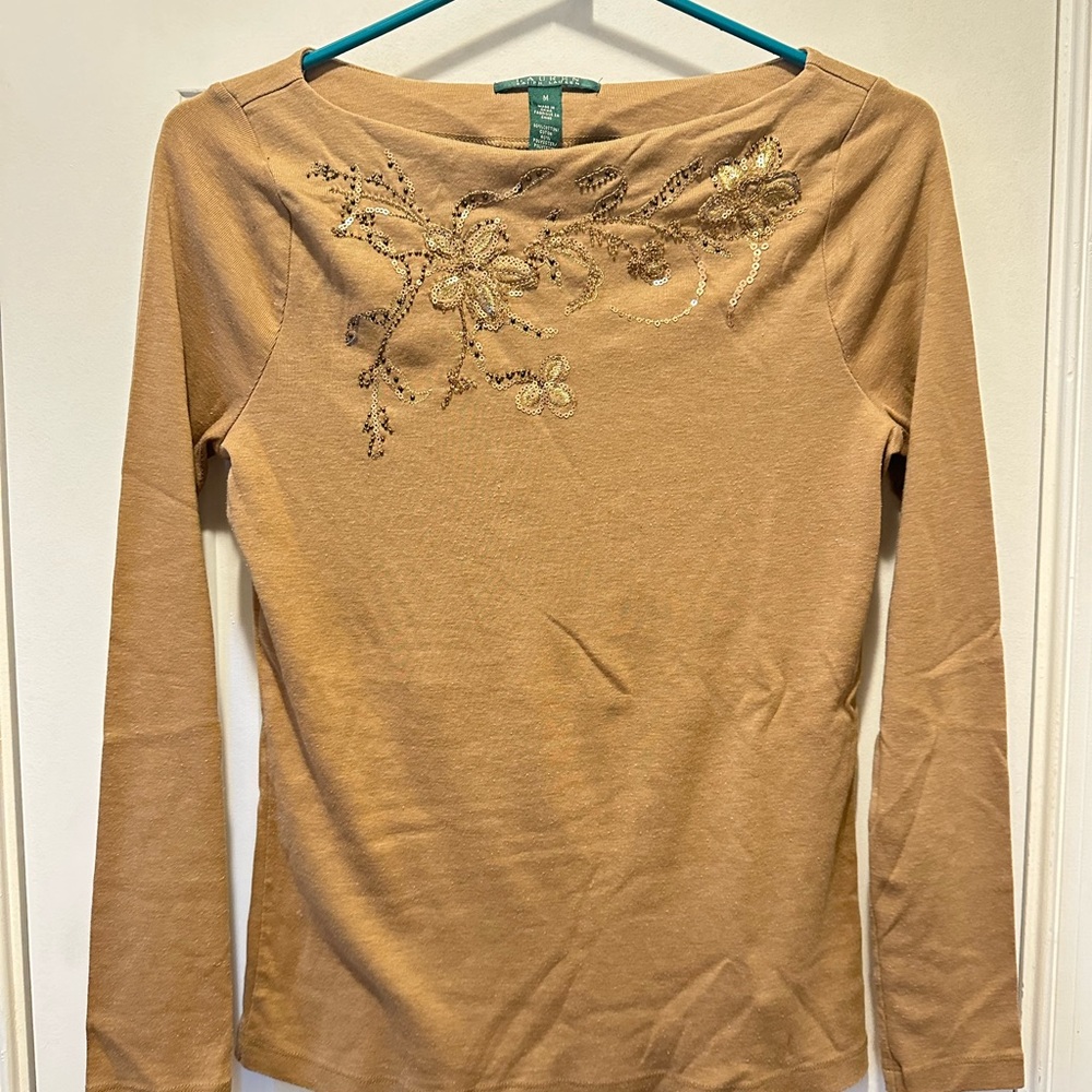 Embroidered Tan Women's Top